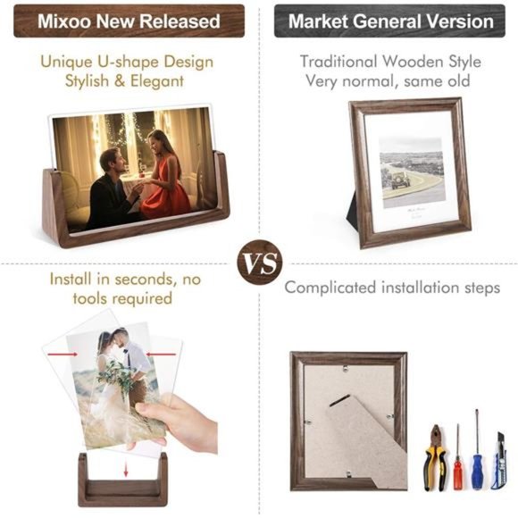 Picture Frame 2 Pack - Rustic Wooden Photo Frames with Walnut Wood Base - Picture 2 of 6